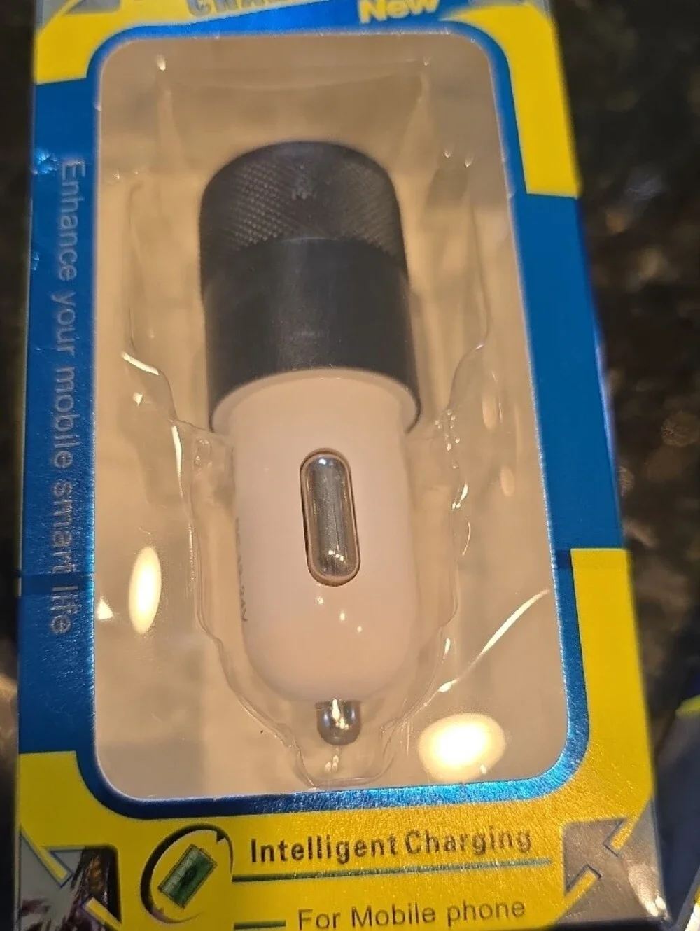 Dual USB Car Charger in Black and White - Reliable Vehicle Charging